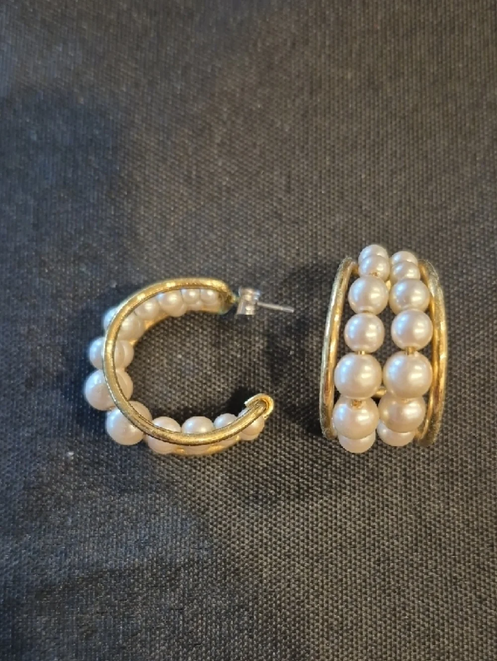 Caged Faux Pearl Cluster Gold-Tone Hoop Earrings